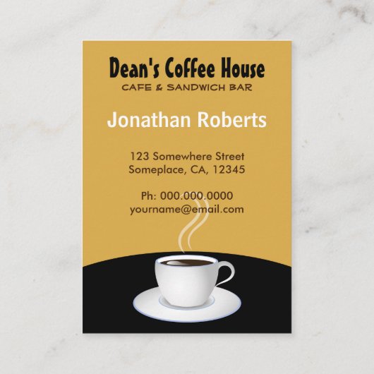 Café Zwart en Beige Koffiewinkel Verticaal Groot Visitekaartje (Achterkant)