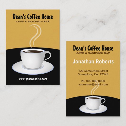Café Zwart en Beige Koffiewinkel Verticaal Groot Visitekaartje (Voorkant / Achterkant)