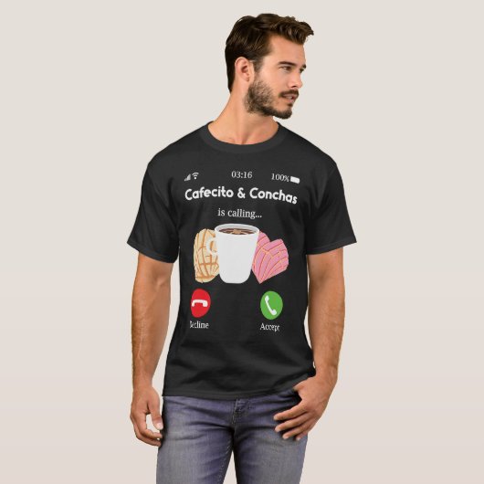 Cafecito Cafe Conchas  Cute Spanish Pun Coffee T-shirt (Voorkant volledig)
