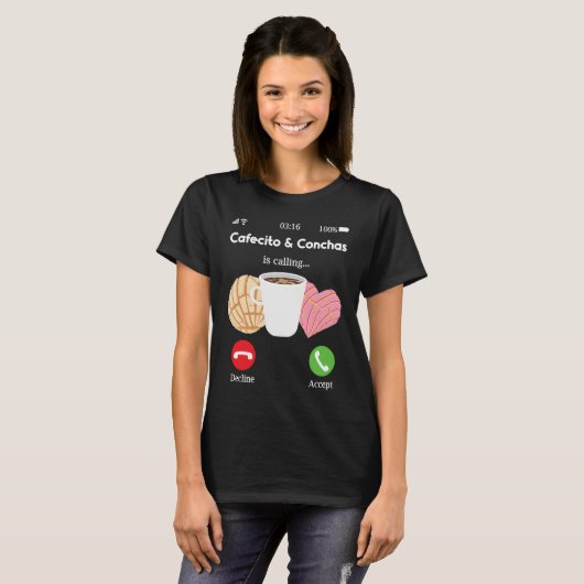 Cafecito Cafe Conchas  Cute Spanish Pun Coffee T-shirt (Voorkant volledig)