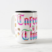 Cafecito y Chisme pan dulce Tweekleurige Koffiemok (Voorkant links)