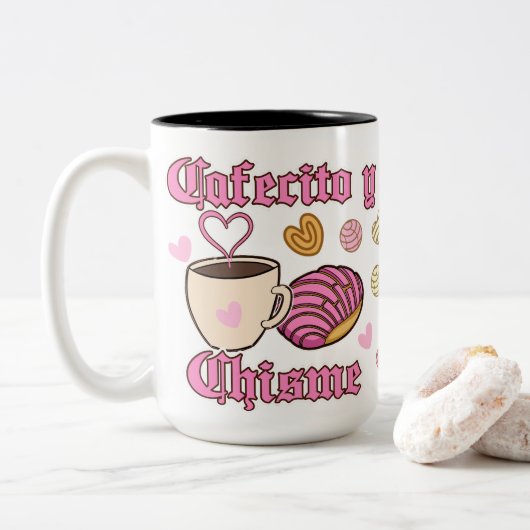 Cafecito y Chisme pan dulce Tweekleurige Koffiemok (Met donut)