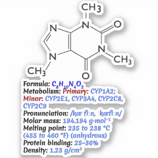 Cafeïne chemische formule - moleculaire structuur sticker (Voorkant)