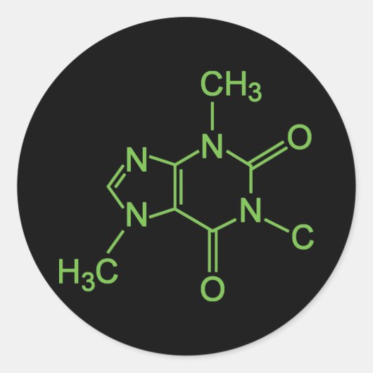 Cafeïne Coffiemolecuul Chemisch Diagram Ronde Sticker (Voorkant)