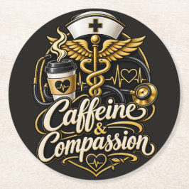 Cafeïne & Compassie Grappig Verpleegster Cadeau Ronde Kartonnen Onderzetter
