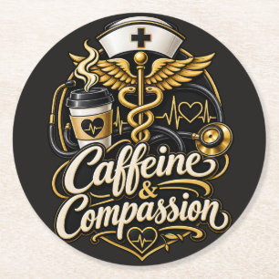 Cafeïne & Compassie Grappig Verpleegster Cadeau Ronde Kartonnen Onderzetter