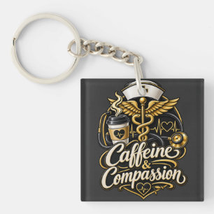 Cafeïne & Compassie Grappig Verpleegster Cadeau Sleutelhanger