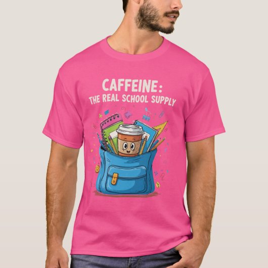 Cafeïne – De Echte Schoolbenodigdheid – Grappige L T-shirt (Voorkant)