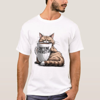 Cafeïne Eerste T-shirt voor Kat & Koffie Liefhebbe