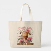 Cafeïne en bloemen: ijskoffie genot grote tote bag (Achterkant)