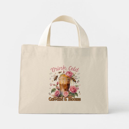 Cafeïne en bloemen: ijskoffie genot mini tote bag (Achterkant)
