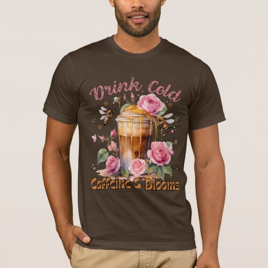 Cafeïne en bloemen: ijskoffie genot t-shirt (Voorkant)