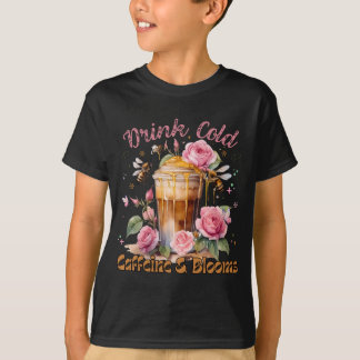 Cafeïne en bloemen: ijskoffie genot t-shirt