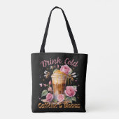Cafeïne en bloemen: ijskoffie genot tote bag (Achterkant)