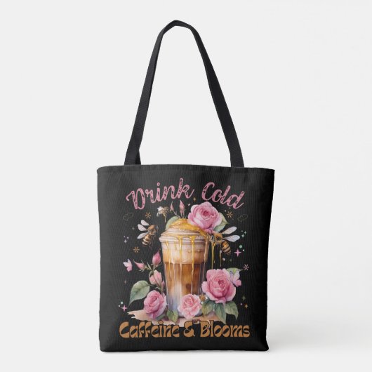 Cafeïne en bloemen: ijskoffie genot tote bag (Achterkant)