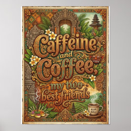 cafeïne en koffie mijn twee beste vrienden poster
