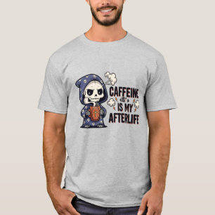 Cafeïne is mijn hiernamaals Schattige Grim Reape T-shirt