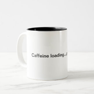 Cafeïne laden... wacht alsjeblieft. tweekleurige koffiemok