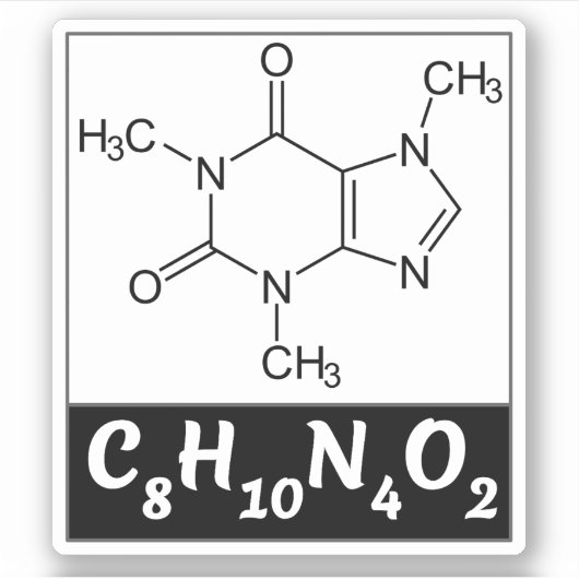 Cafeïne Molecuul (Chemische formule C8H10N4O2) Sticker (Voorkant)