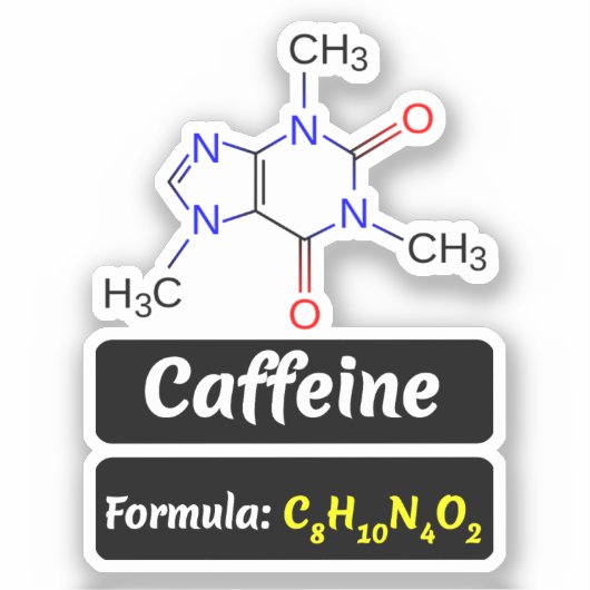 Cafeïne Molecuul (Chemische Structuurformule) Sticker (Voorkant)