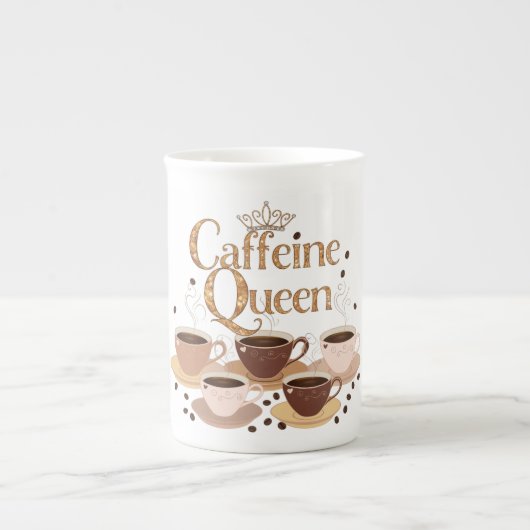 Cafeïne Queen - Elegant Bone China Coffee Mok (Voorkant)