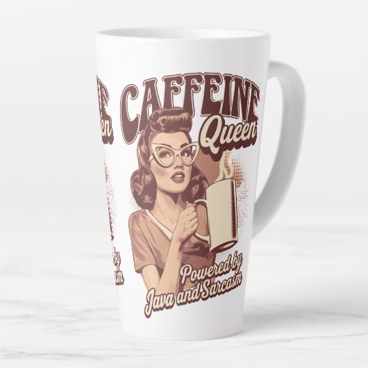 Cafeïne Queen - Java & Sarcasme Retro Design Latte Mok (Rechterhoek)