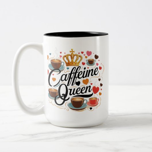 Cafeïne Queen Two-Tone 15 oz Mok voor Coffee Lover (Links)
