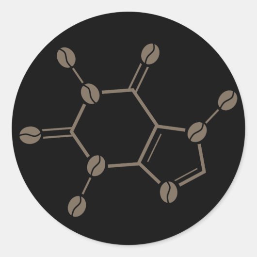 cafeïnebonenmolecule ronde sticker (Voorkant)