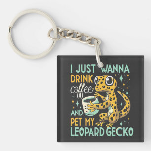 Cafeïnegezelschap: Leopard Gecko Coffee Bliss Sleutelhanger