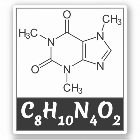 Cafeïnemolecuul (chemische formule C8H10N4O2) Sticker (Voorkant)