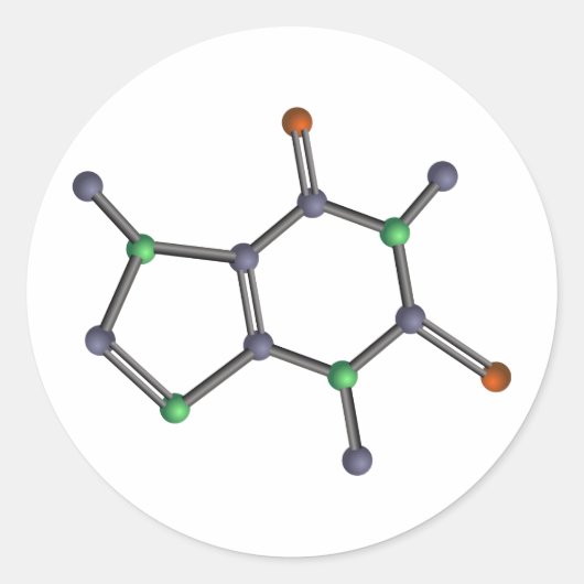 Cafëinemolecuul Ronde Sticker (Voorkant)