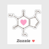 Cafeïnemolecuulstructuur met hart sticker (Vel)