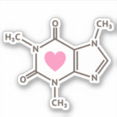 Cafeïnemolecuulstructuur met hart sticker (Voorkant)
