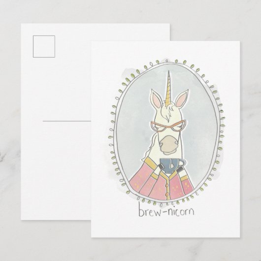 Caffeinaire Cutie | Brew Unicorn Briefkaart (Voorkant / Achterkant)