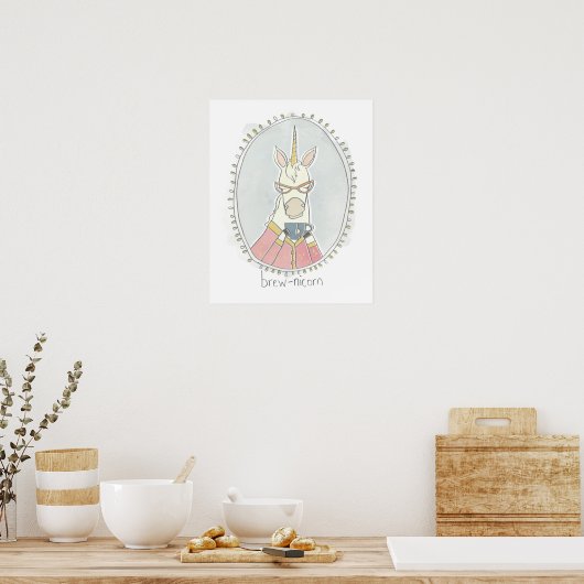 Caffeinaire Cutie | Brew Unicorn Poster (Keuken)