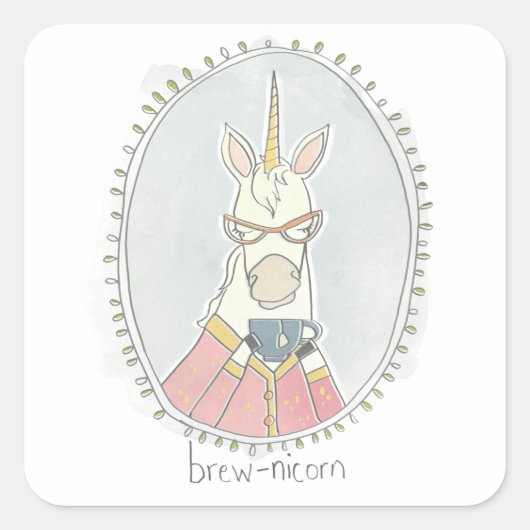 Caffeinaire Cutie | Brew Unicorn Vierkante Sticker (Voorkant)