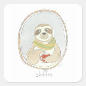 Caffeinaire Cutie | Sloffee Vierkante Sticker (Voorkant)