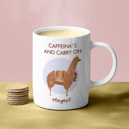 Caffeinate Carry On Llama Alpaca met de hand getro Koffiemok