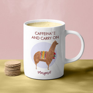 Caffeinate Carry On Llama Alpaca met de hand getro Koffiemok