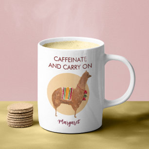 Caffeinate Carry On Llama Alpaca met de hand getro Koffiemok