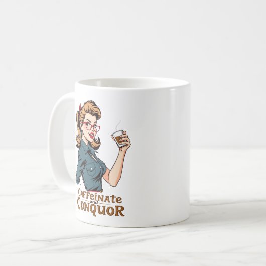 Caffeinate en Conquor Sassy Retro Koffiemok (Voorkant links)