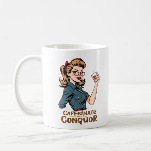 Caffeinate en Conquor Sassy Retro Koffiemok (Links)