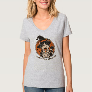 Caffeinated & Bewitched Grappige Heksenkat Hallowe T-shirt