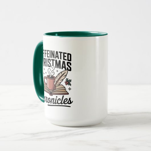 Caffeinated Christmas Chronicles Mug Holiday Fun Mok (Voorkant links)