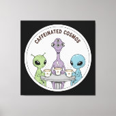 Caffeinated Cosmos Cute Funny Alien Coffee Canvas Afdruk (Voorkant)