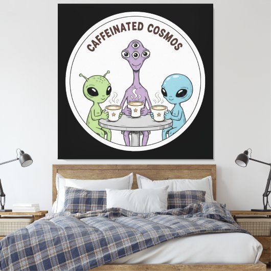 Caffeinated Cosmos Cute Funny Alien Coffee Canvas Afdruk (Insitu (Slaapkamer))