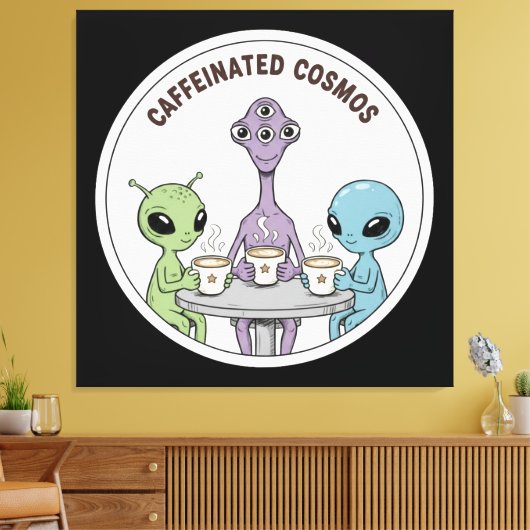 Caffeinated Cosmos Cute Funny Alien Coffee Canvas Afdruk (Insitu (Woonkamer))