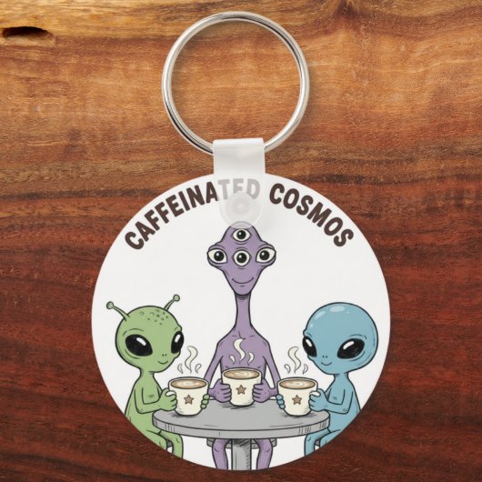 Caffeinated Cosmos Cute Funny Alien Coffee Sleutelhanger (Voorkant)