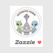 Caffeinated Cosmos Cute Funny Alien Coffee Sticker (Vel)