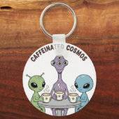 Caffeinated Cosmos Schattige Grappige Alien Koffie Sleutelhanger (Voorkant)